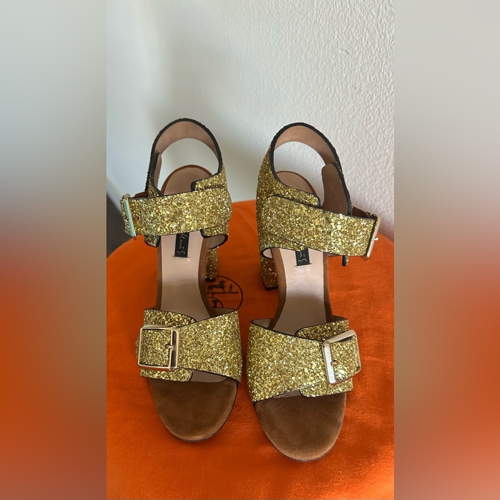 Chrissy Morris Vero Cuoio Gold Glitter Heels